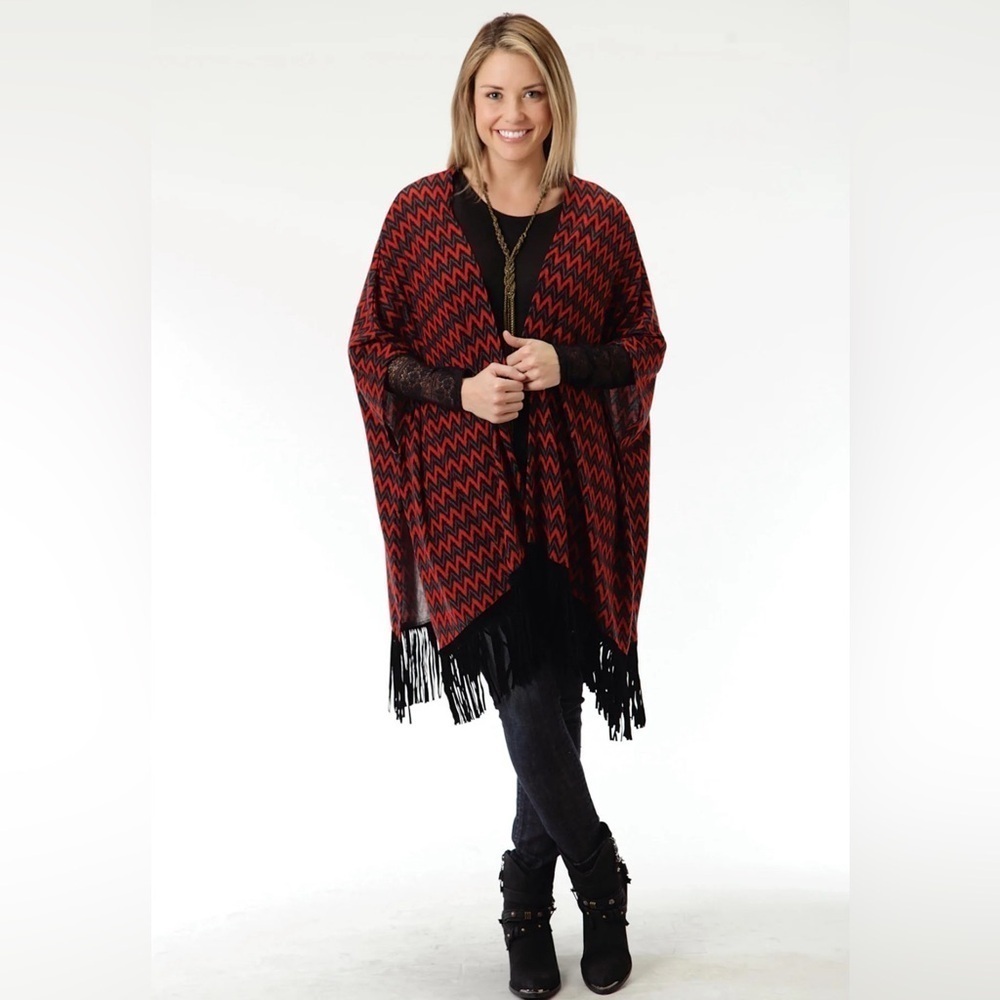 Roper WOMENS RED AND BLUE CHEVRON PRINT PONCHO Size XL NEW!
